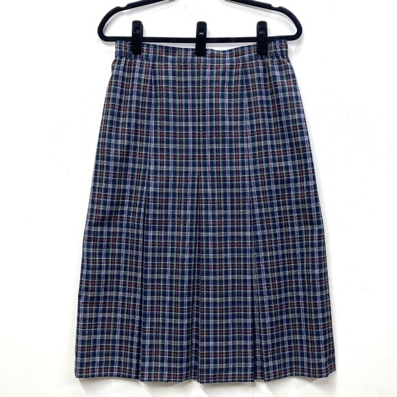 Seda Modell Pleated Midi Skirt, European Size 40, Dark Navy/Black Plaid Lined - Picture 1 of 11